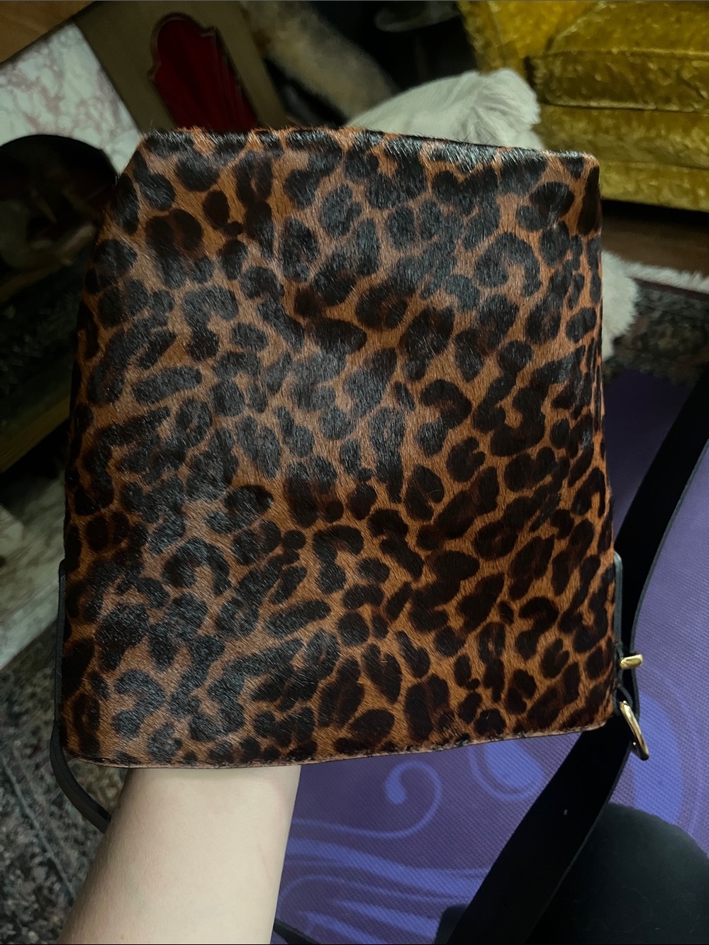 Madewell the essential mini bucket tote in leopard print dark carob multi - Picture 8 of 16